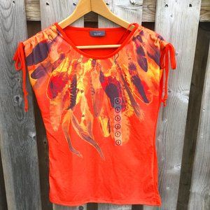NWOT Yessica orange feather sleeveless top - S